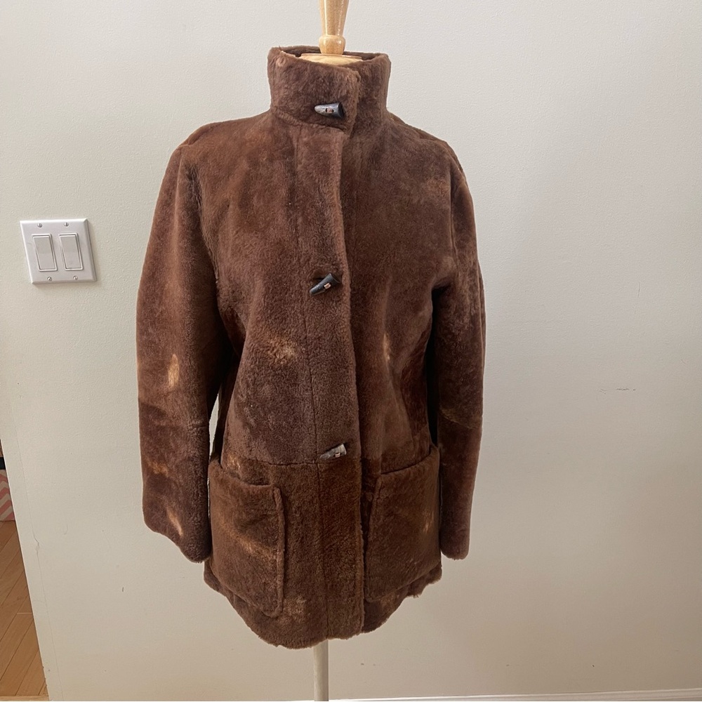 Olivieri Les Marees Fur Collection Natural Shearling 3 Button Car Coat Italy 44